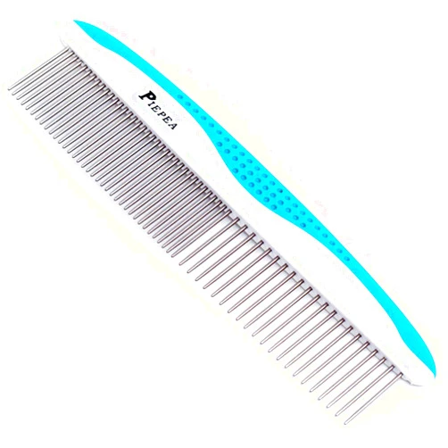 Piepea Pet Comb, Stainless Steel Teeth Comb for Dogs & Cats, Pet Hair Comb for Home Grooming Kit, Removes Knots, Mats and Tangles, 7 1/4