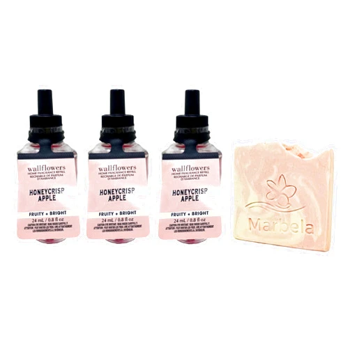 Bath & Body Works Honey Crisp Apple 3 Pack Wallflowers Fragrance with a Himalayan Salts Springs Sample Soap