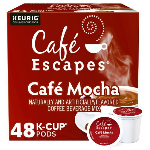 Café Escapes Cafe Escapes, Cafe Mocha Coffee Beverage, Single-Serve Keurig K-Cup Pods, 48 Count (2 Boxes of 24 Pods)