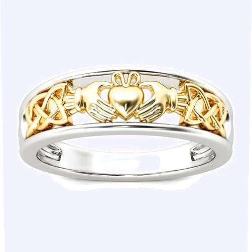 Creative Heart Celtic Knot Two Tone Wide Ring for Women Daily Casual Party Fashion Jewelry