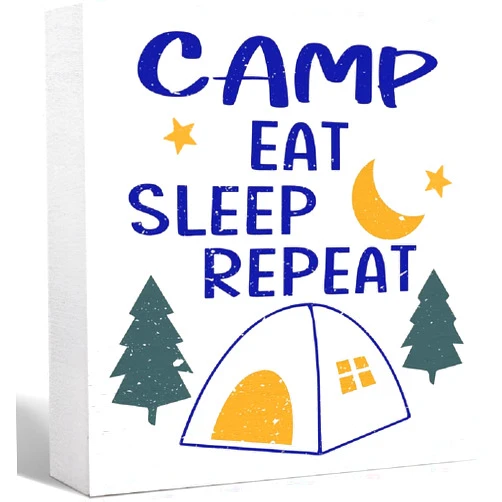 AimQurt Camping Decor Funny Camping Sign Rustic Colorful Camp Eat Sleep Repeat Wood Block Sign Home RV Camper Decor,Camper Decorations Accessories for Inside,Camping Gifts 5
