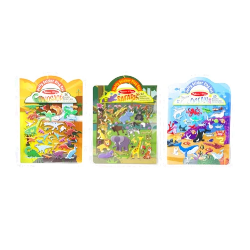 Melissa & Doug Reusable Puffy Sticker Wild Adventures Play Set 3-Pack (118 Stickers: Safari, Dinosaur, Ocean) - FSC Certified