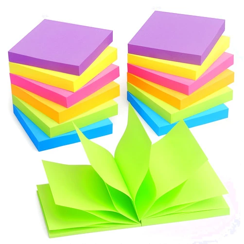 Winner Aura Pop Up Sticky Notes 3x3 inch Bright Colors Self-Stick Pads 12 Pads/Pack 100 Sheets/Pad Total 1200 Sheets