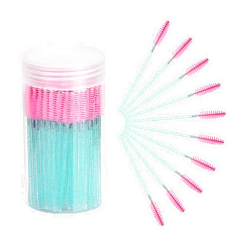 Cuttte 100pcs Disposable Mascara Brushes Wands with Container, Crystal Eyelash Brush Spoolie Brushes for Eyelash Extensions and Mascara Use