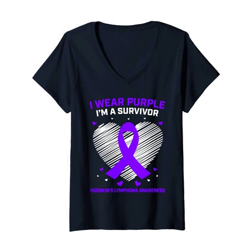 Hodgkin Lymphoma Awareness Products by Alexis Mae Womens Purple Hodgkins Lymphoma Awareness Products Gifts Survivor V-Neck T-Shirt