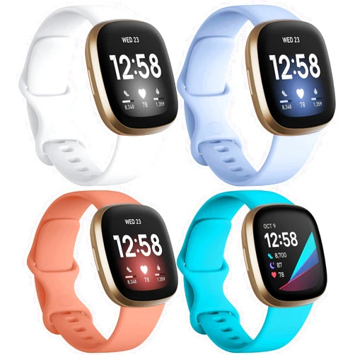DONEDYNAMIC 4 Pack Bands Compatible with Fitbit Sense Bands Fitbit Versa 3 Bands Women Men, Waterproof and Durable Soft TPU Sport Accessories,