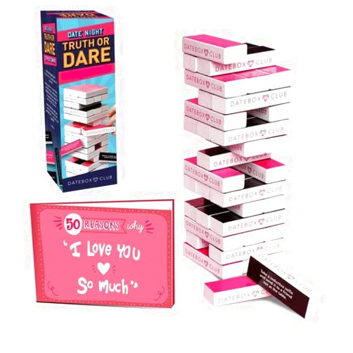 DateBox Club Date Night Bundle Truth or Dare Tower & 50 Reasons Love Book, Couple Games, Date Night Fun Activities, Couple Reconnect Games, Unique Couple Gifts Gottman Certified