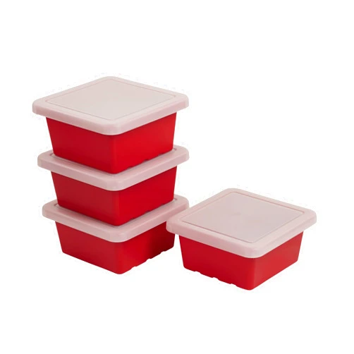 ECR4Kids Square Bin with Lid, Storage Containers, Red, 4-Pack