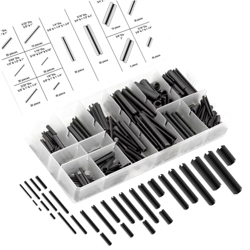 Neiko 50412A Roll Pin Assortment Set with Storage Case | 315 Pieces | SAE | Slotted Spring Steel | Black Dowel Tension Roll Pin