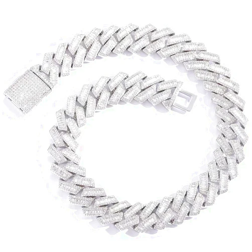 OLVLUS 20mm Iced Out Cuban Link Chain 5A+ Baguette Cubic Zirconia 18K White Gold Plated Bling Diamond Chain Hip Hop Rapper Luxury Cuban Link Necklace Jewelry for Men and Women
