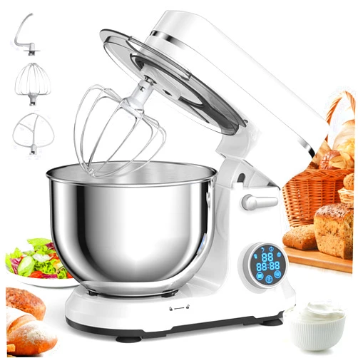 BioloMix Stand Mixer, 1200W DC Motor 11 Speed Tilt Head Food Mixer, Digital OLED Screen, Kitchen Electric Food Stand Mixer with Dough Hook, Flat Beater, Whisk, (White)