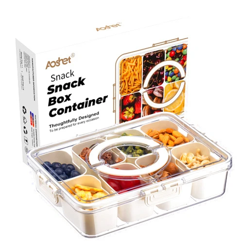 Aoshet Snack Box Container, Dishwasher Safe Fruit Storage Containers, Divided Serving Tray with Lid for Veggie, Candy and Nuts Organizer, Snackle Charcuterie Boxes for Kids, Adults Travel, Party and Picnic