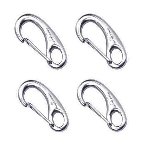 Shonan.Systems SHONAN 1.93 Inch Carabiner Clips, 4 Pack Flag Hooks Flag Clips for Flagpole Rope, Stainless Steel Clips Marine Grade for Ropes, Stainless Clips for Keychain, Dog Leash, and Hiking