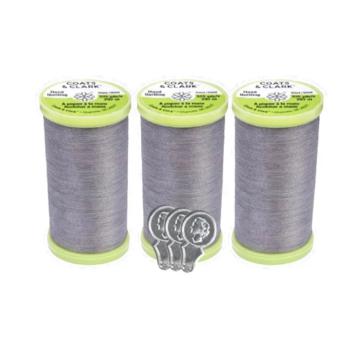 Bella's Crafts Coats & Clark Hand Quilting Sewing Thread Cotton Covered Polyester 325 Yards S960 3 Pack Bundle with 3 Bella's Crafts Needle Threaders (Slate)