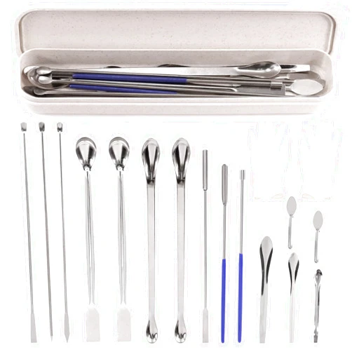 Hilitchi 16Pcs Stainless Steel Capsule Filling Machine Kits for #000 00 0 1 2 3, Filling Tray Powder Tamper Tool Tamper Tool Spoon Micro Lab Scoop Spoon Lab Spatulas Lab Scoop