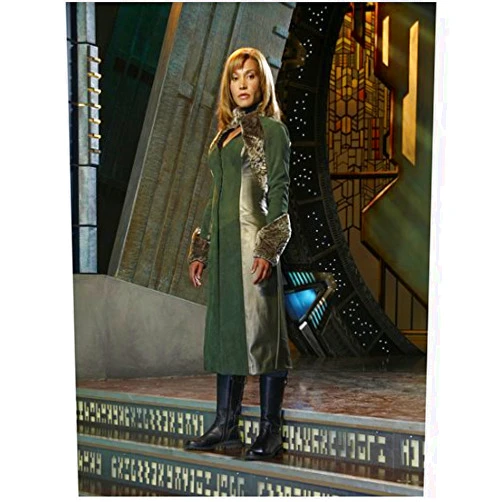 Rachell Luttrell as Teyla Emmagan Stargate Atlantis in Fur Lined Long Green Coat and Boots 8 x 10 inch photo