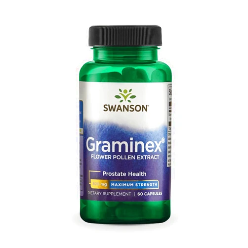 Swanson Maximum Strength Graminex Flower Pollen Extract - Supports Prostate Health, Urinary Tract Function, and Kidney Health - Mens Health Supplement - (60 Capsules, 500mg Each)