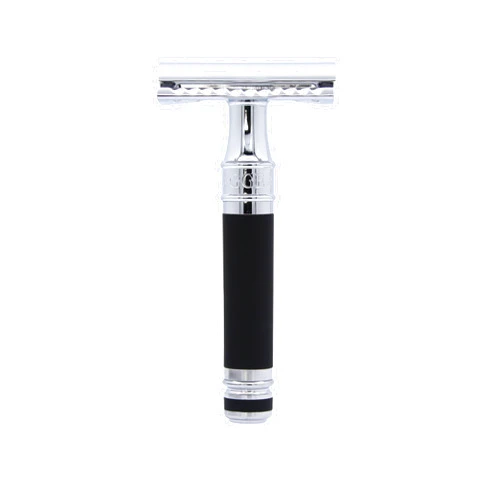 Edwin Jagger DES86RCBLAMZ Short Handled Classic Double Edge Manual Eco-Friendly and Reusable Safety Razor for Men and Women for Shaving Cream or Soap Fits All DE Razor Blades (Black Rubber Coated)