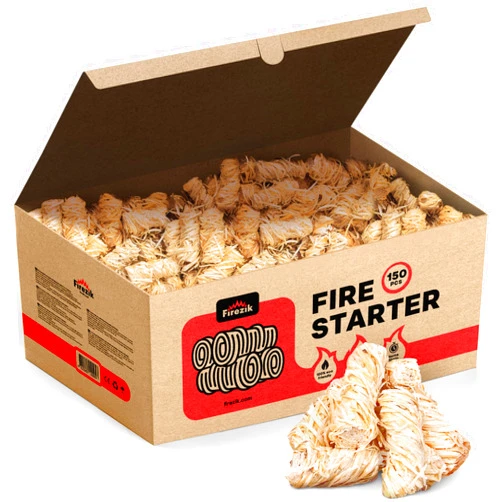 FIREZIK Fire Starters 150 pcs for Fireplace, BBQ, Grill, Campfires, Woodstove - Charcoal Starter - Weather-Resistant - Natural Wood Fiber and Organic Wax Fireplace Starters