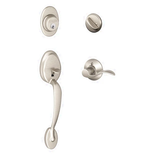 SCHLAGE Plymouth Single Cylinder Handleset and Left Hand Accent Lever, Satin Nickel (F60 PLY 619 Acc LH)