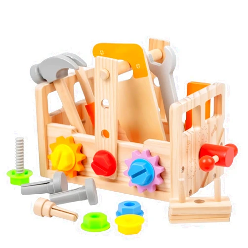 Lexza Montessori Wooden 2-4 Years Toddler Tool Set for 2 3 4 5 6 Years, Educational STEM Building Learning Toddler Tool Box, Wooden Toddler Tool Table, Best Gifts Choice for Boys and Girls