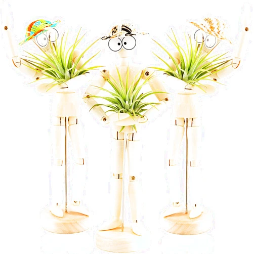 Melphoe 3 Pack Air Plant Holder Wooden Jointed Mannequin Tabletop Flexible Shape Adjustable Pose & DIY Accessories Decor Planter Tillandsia Air Fern Display Stand for Home, Office (3pack)