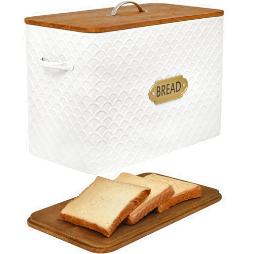 EMAX HOME Extra Large Space Saving Farmhouse Bread Box With Wood Lid - Holds 2 Loaves - Vertical Breadbox Bread Storage Bin Holder for Kitchen Countertop, White