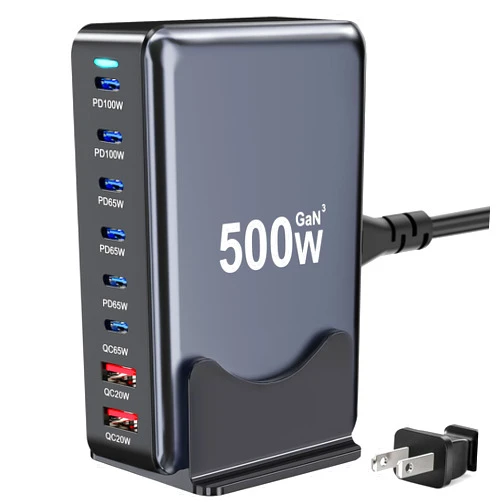Gixupo 500W USB C Charger Block, 8-Port Fast USB Charging Station Dual PD 100W GaN Ⅲ Pro Charging Station For Multiple Devices, Laptop Charger Adapter Compatible with MacBook, DELL, iPad, iPhone, Samsung etc