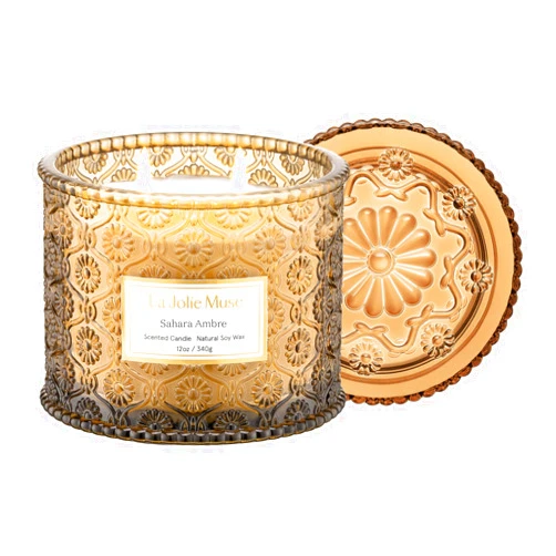 LA JOLIE MUSE Amber Candle, Scented Candles for Home, Large 2-Wick Soy Candles, Candle Gifts for Women & Men, Luxury Jar Candles, 60 Hours Long Burning, Sahara Ambre, 12oz