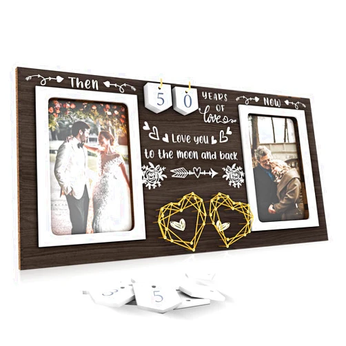 ZCPTZ Then & Now Anniversary Picture Frame - 1-99 Years Anniversary Wedding Gift for Couple, Engagement Bridal Shower Gifts for Couples Wood Photo Frame Holds 2 4x6 Inches Photos