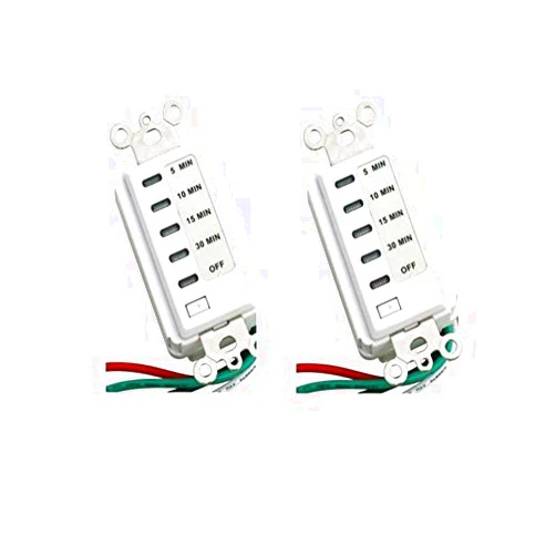 Simple Solutions Bathroom Fan Auto Shut Off 30-15-10-5 Minute Preset Countdown Wall Switch Timer White (2 Pack)