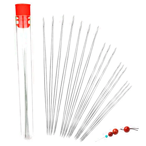 HUSUM 16 Pieces Beading Needles, Seed Beads Needles Beading Embroidery Needles Big Eye Collapsible Beading Needles Set for Jewelry Making with Needle Bottle (5 Size)