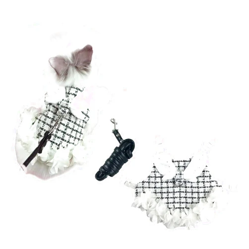 Barn Eleven Bunny Rabbit Ferret Harness and Leash Set, Bunny Clothes for Rabbits, Small Animal Guinea Pig Dress Clothes for Kitten Ferret Chihuahua Puppy Mini Dog and Small Animals Harnesses (M, Black and White)