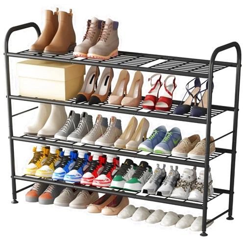 LINZINAR Shoe Rack 4 Tier Storage Organizer for Closet Entryway Metal Black