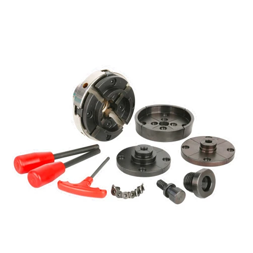 VINWOX SCR4-4NV-SET 4” Wood Lathe Scroll Chuck Set, 4-Jaw Self-Centering Chuck Set, with Nickle electric Coating Chuck Body & 1