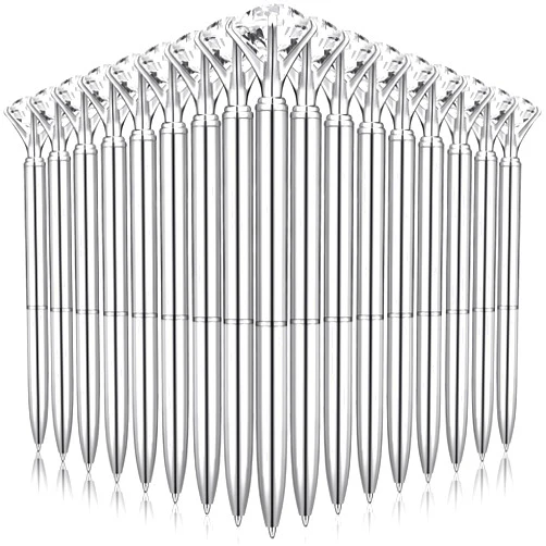 Leinuosen 50 Pcs Bulk Diamond Pens with Crystal Bridal Shower Gifts Metal Bling Ballpoint Pens with Black Ink for Bridal Shower Wedding Party Office School(Silver)