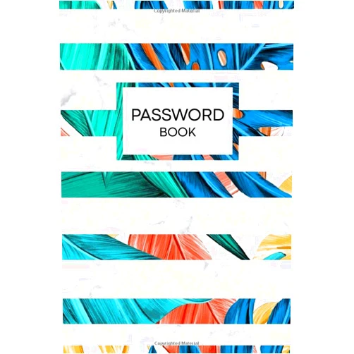 Kim Kam Password Book glamour marble & colorful monstera leaves strips series Private Information Keeper: Access Key Organizer Internet Password Logbook + Notes