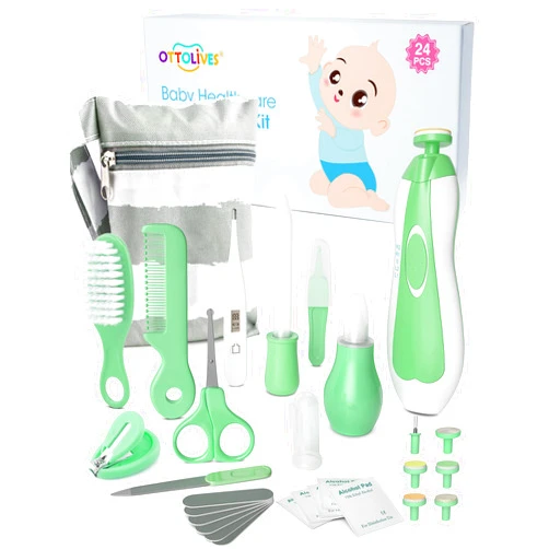 OTTOLIVES Baby Healthcare and Grooming Kit, 24 in 1 Baby Electric Nail Trimmer Set Newborn Nursery Health Care Set for Newborn Infant Toddlers Baby Boys Girls Kids (0-3 Years+) (Green)