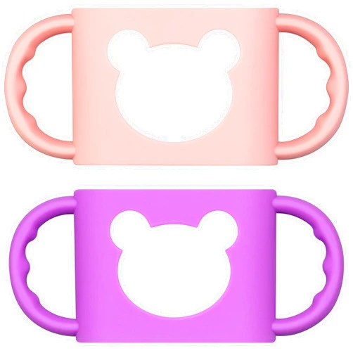 Aelop Baby Bottle Handles, Durable Food Grade Silicone Transitional Sippy Cup Handle Grip for Wide-Neck Baby Bottles, Cute Bear Design, Pack of 2, Pink & Purple