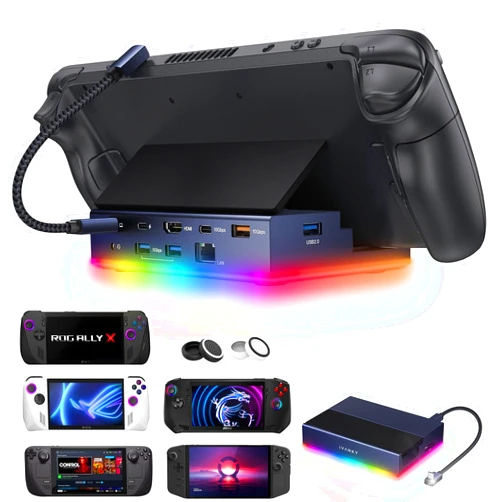 iVANKY 14-in-1 RGB 4K@120Hz Docking Station for Steam Deck OLED/ROG Ally X/Lenovo Legion Go, Foldable Dock with HDMI Gigabit Ethernet 10Gbps USB 3.2, SD/TF Slots, 1Gbps Ethernet, 100W USB-C Charge