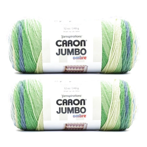 Caron Jumbo Ombre Lake Mist Yarn - 2 Pack of 12oz/340g - Acrylic - #4 Worsted (Medium) - 595 Yards - Knitting & Crochet