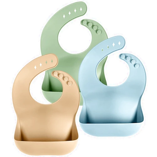 Cuddle Campus Set of 3 Silicone Bibs for Babies & Toddlers,Soft Adjustable Bibs with Pocket Food Catcher for Baby Girl,Boy