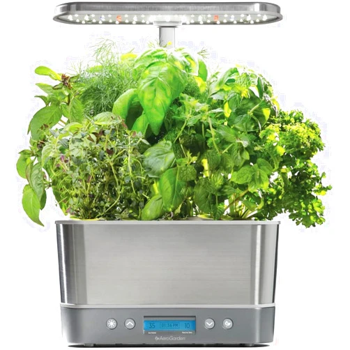 AeroGarden Harvest Elite Indoor Garden Hydroponic System with LED Grow Light and Seed Kit, Holds up to 6 Pods, Stainless Steel