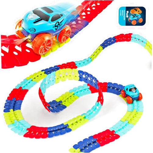 Veook Race Track Toys for Boys Kids with LED Light-Up Race Car,Flexible Changeable Magic Race Car Track Toys for 3 4 5 6 7 8+Year Old Boys Girls as Best Birthday Gifts (203PCS,2car)
