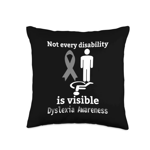 Dyslexia Awareness Products Support warrior Dyslexia Awareness October Silver Ribbon Dyslexic Teacher Throw Pillow, 16x16, Multicolor