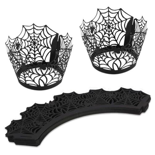 NQEUEPN 36pcs Halloween Cupcake Wrappers, Black Spider Web Cupcake Cases Liners Halloween Cake Packaging Paper Party Decorations Cake Decorations for Birthday Party Halloween