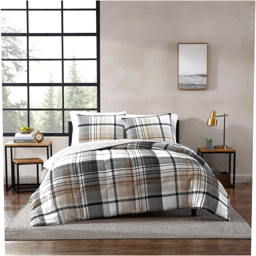 Eddie Bauer - King Comforter Set, Plaid Reversible Bedding, Stylish & Warm Home Decor (Normandy Grey, King)