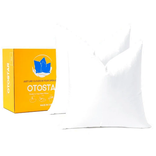 OTOSTAR Pack of 2 Down and Feather Throw Pillow Inserts, 18 x 18 Soft Fluffy Square Pillow Inserts with 100% Cotton Cover Decorative Pillows for Sofa Couch Bed-White