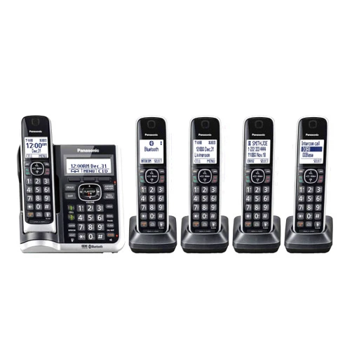 Panasonic Link2Cell Bluetooth Cordless Phone System with HD Audio, Voice Assistant, Smart Call Block and Answering Machine, Expandable Cordless System - 5 Handsets - KX-TGF675S (Black/Silver Trim)