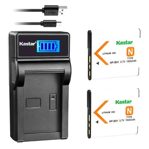Kastar Battery (X2) & LCD Slim USB Charger for Sony NP-BN1 NPBN1 BC-CSN and Cyber-Shot DSC-QX10 QX30 QX100 DSC-TF1 DSC-TX10 TX20 TX30 DSC-W530 DSC-W570 DSC-W650 DSC-W800 DSC-W830 Digital Camera +More